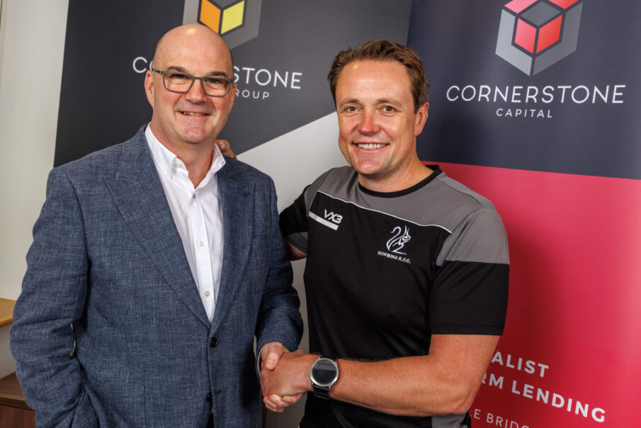 Gareth Morgan & Haydn Thomas with the Cornerstone Capital Logo