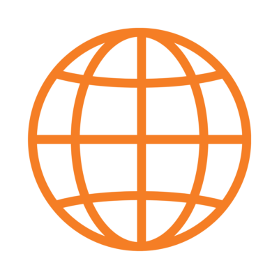 An orange globe icon.