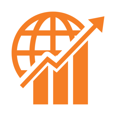 An orange globe with a line graph showing upward growth.