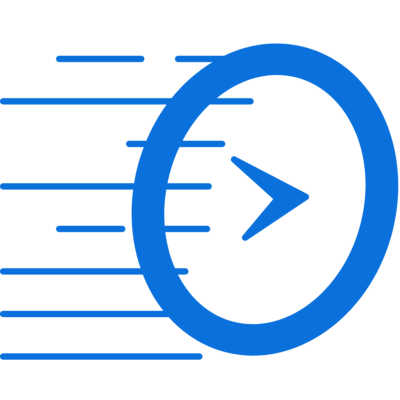 A blue arrow directing attention towards a clock icon.