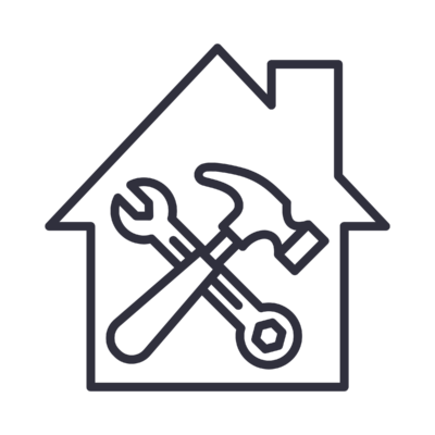 a house with a hammer and tools icon