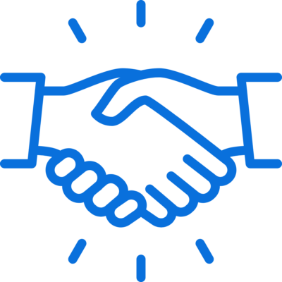 A blue handshake icon symbolizing agreement.